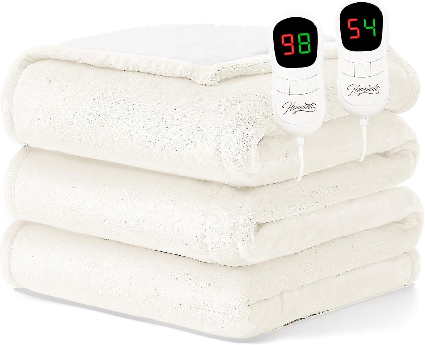 Homemate Electric Heated Blanket Queen Size - 84"x90" Heating Blanket Queen Size Dual Control 1/2/4/6/8 Hours Auto-Off 10 Heat Level Over-Heat Protection Flannel Sherpa ETL Certification