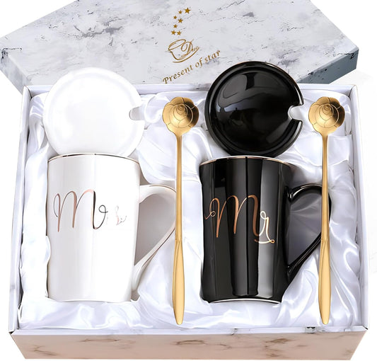 Wedding Gifts Engagement Newlyweds His Hers Bridal Shower Ideas Present for Bride Groom Parents Couples Mr Mrs Valentines Christmas Coffee Mugs Set 14oz
