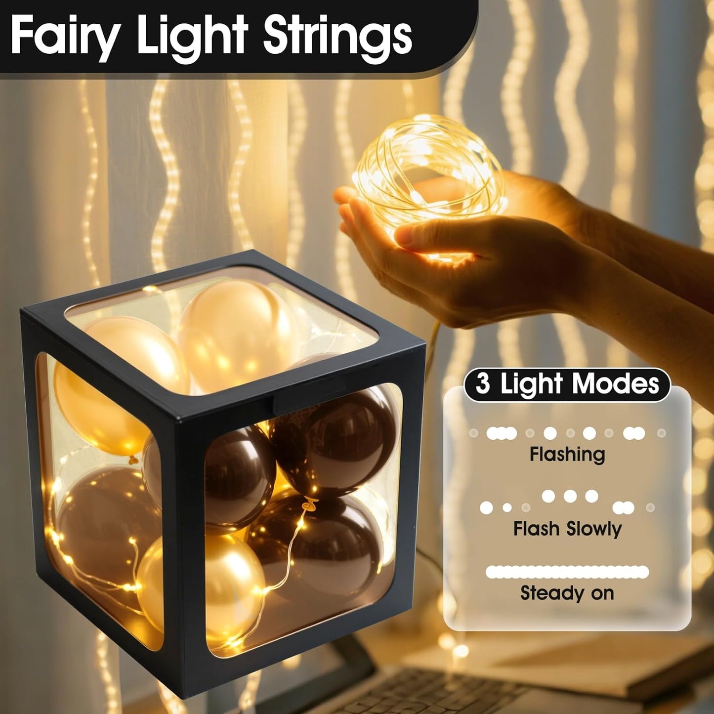 Ledido Baby Boxes with Letters for Baby Shower Decoration, 4 pcs Clear Baby Balloon Boxes Blocks with LED Fairy String Lights 38 Balloons for Boy Girl Gender Reveal Birthday Party (Black)