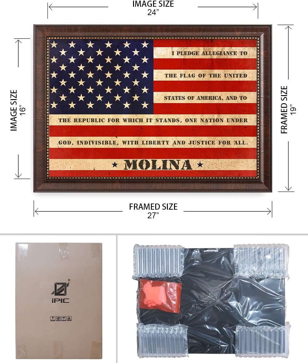 IPIC - American Flag Framed Art with Personalized Family Names & Oath. Ideal Gift for Military, Veterans & Independence Day. Show Pride & Respect. Customize Now! Total Size w/Frame: 33x23