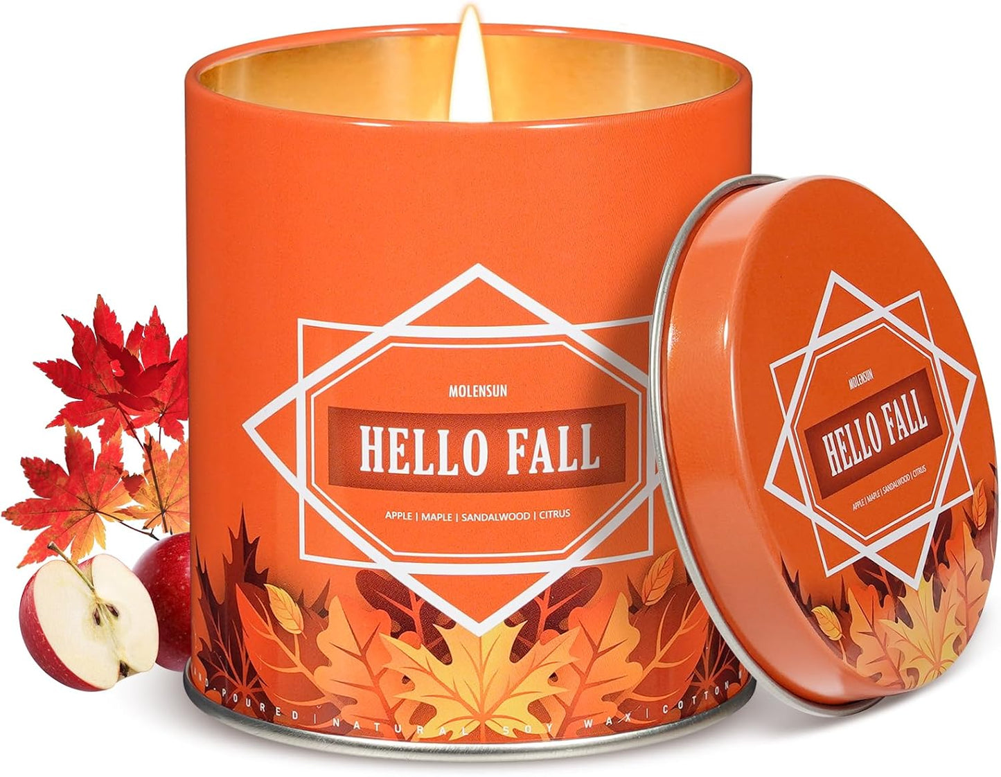 Fall Scented Candle – Hello Fall Soy Candle 9oz, 50 Hour Burn, Non-Toxic Autumn Decor, Holiday Gift for Women & Men
