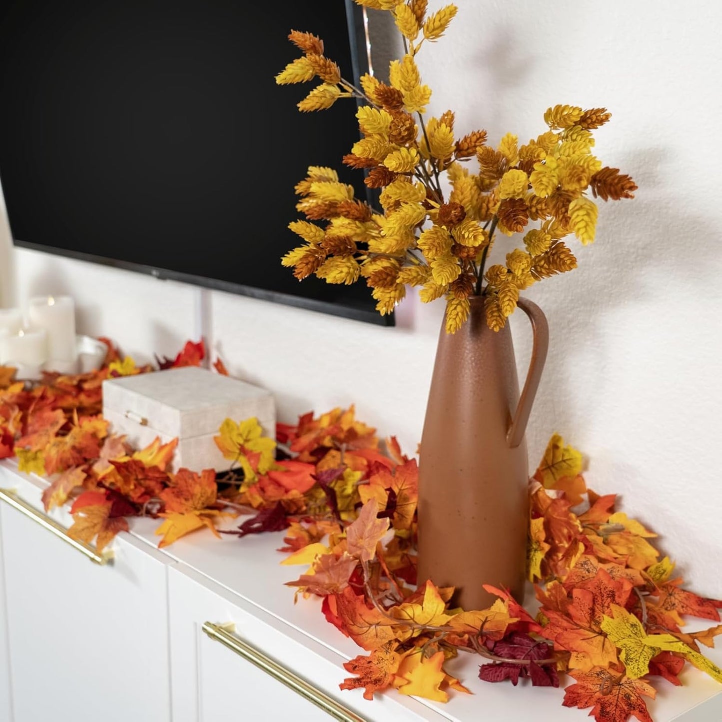 CQURE 30 Pack Fall Leaf Garland, Total 177Ft Artificial Fall Vines Autumn Garland Fall Maple Leaves Thanksgiving Decor for Home Wedding Fireplace Christmas
