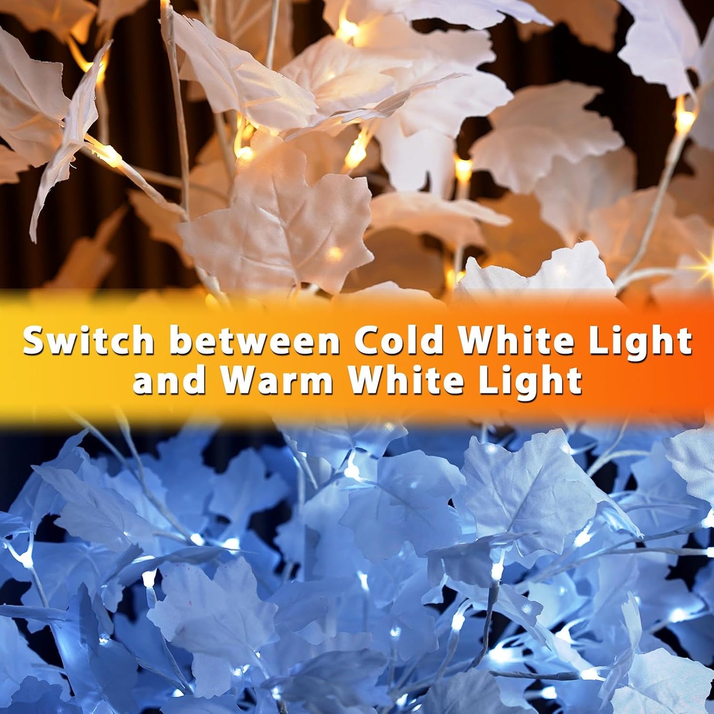 2PACK Artificial Lighted White Maple (5FT 96LED & 6FT 120LED) Fall Tree with Dual-Tone Lights (Cold & Warm White) Halloween, Thanksgiving, Autumn Harvest Outdoor Indoor Home Decor