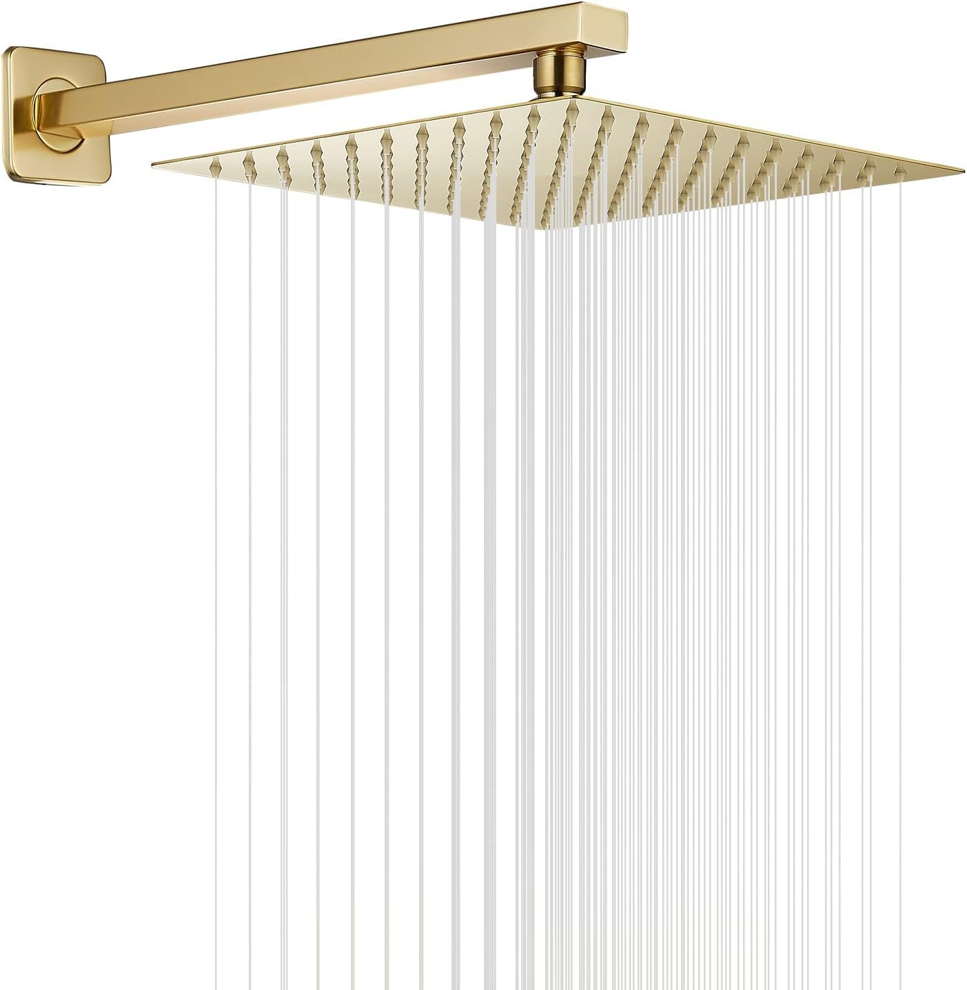 GGStudy Rain Shower Head Brushed Gold with Extension Arm 16 Inch Square Shower Head with 16 Inch Shower Arm Large Stainless Steel Rainfall Showerhead Waterfall Full Body Coverage