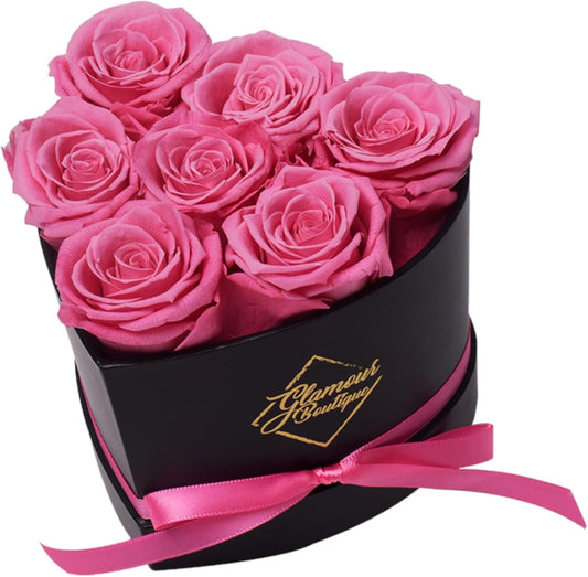 7 Flower Forever Heart Shape Box - Preserved Roses Gift for Her, Preserved Flowers, Pink