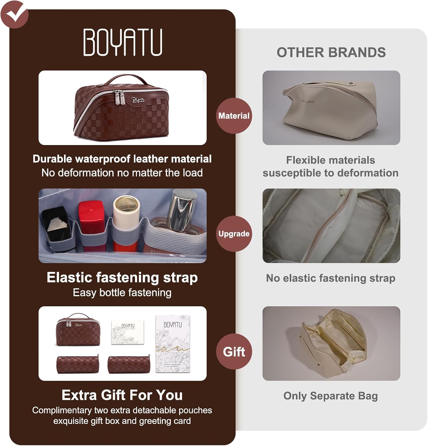 Travel Makeup Bag Organizer Cosmetic Bag: 3 Pcs Set Make up Bags for Women with Handle - Waterproof Vegan Leather Toiletry Bags with Comparments (C-09-Coffee)