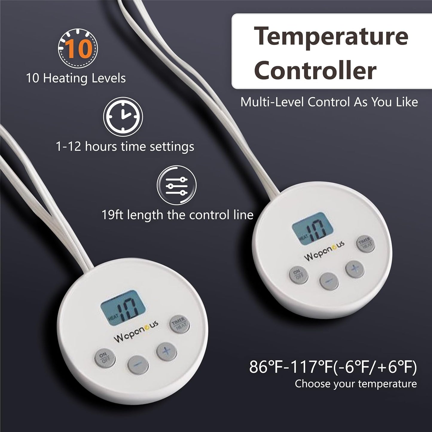 Wapaneus Heated Blanket Electric Queen Size 84"x90"-Dual Control with 10 Heat Levels 12 Timer Settings and 8 Hours Auto-Shut Off,Fast-Heating Electric Blanket,ETL Listed Machine Washable,Dark Grey