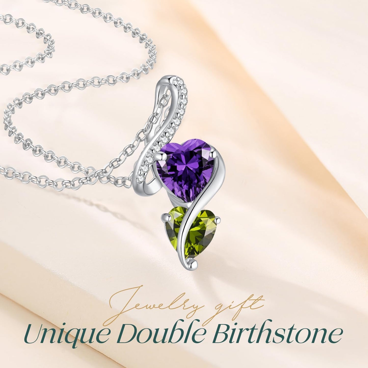 LOUISA SECRET Unique Double Heart Necklace Gifts for Wife Women, 925 Sterling Silver Tiny Birthstone Pendant Jewelry Gift for Her Girlfriend Mom Valentine's Day Anniversary Mother's Day Birthdays & Christmas