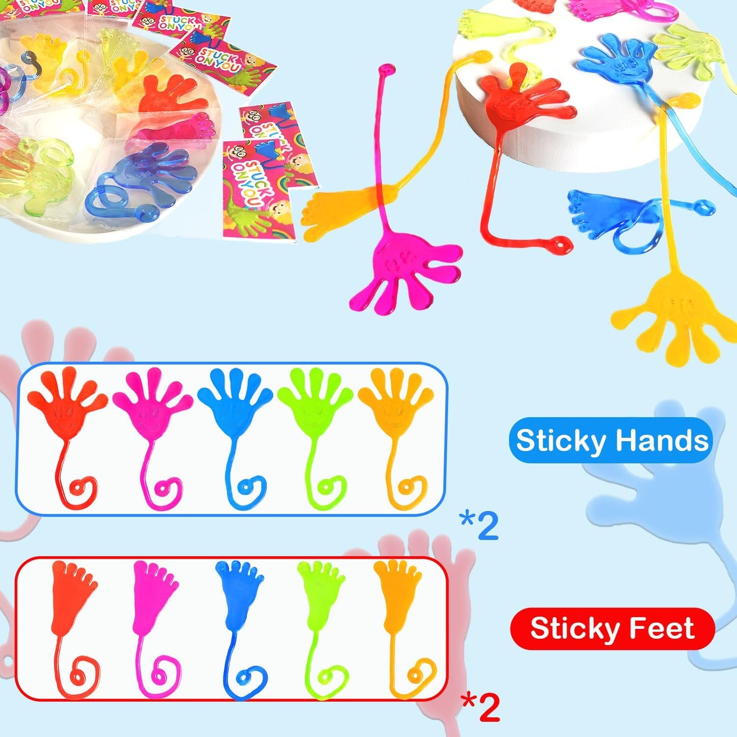 Large Sticky Hands & Feet Party Favors Supplies for Toddlers (20 PCS),Birthday Pinata Goodie Bag Stuffer Fillers for Kids,School Student Non Candy Treats Treasure Box Prizes Toys Gifts for Boys Girls