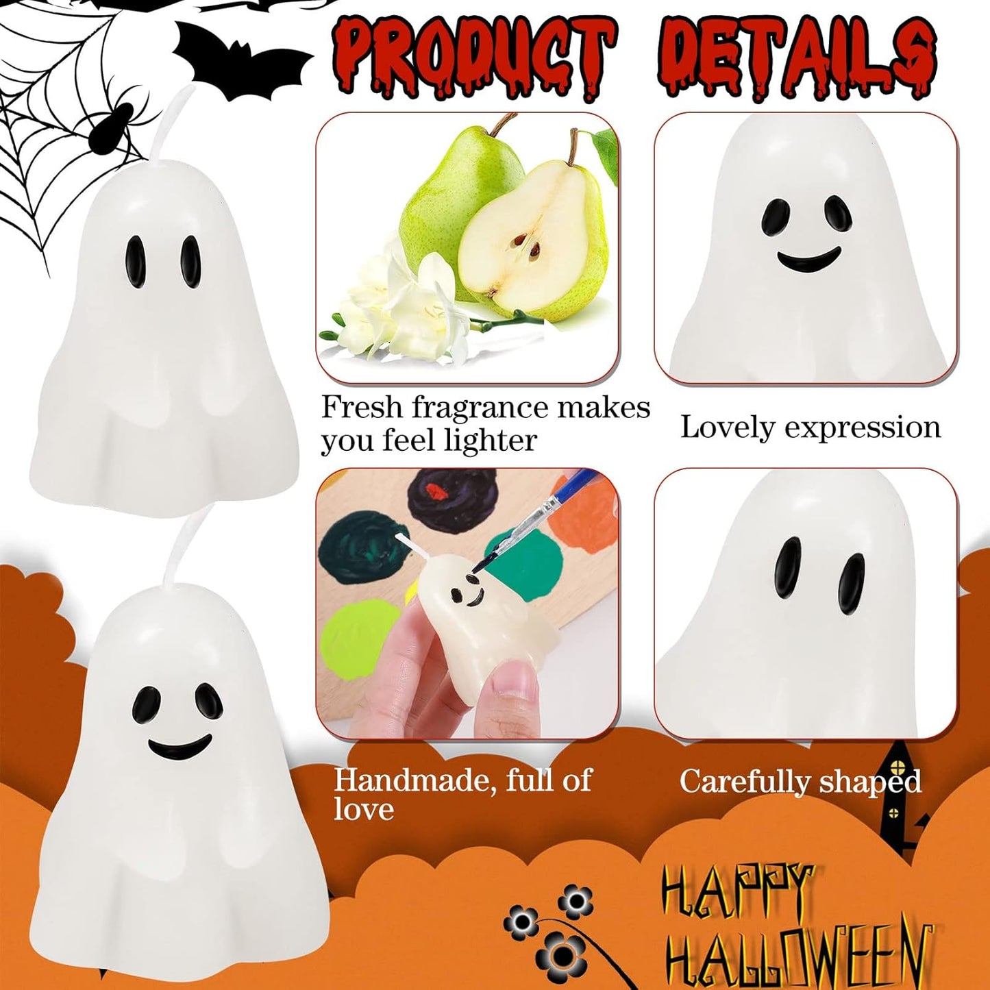 Nuanchu 12 Pcs Halloween Ghost Pumpkin Candle Fun Scented Thanksgiving Halloween Handmade Wax Fall Candles and Pumpkin Decor for Home(White,Ghost Style)