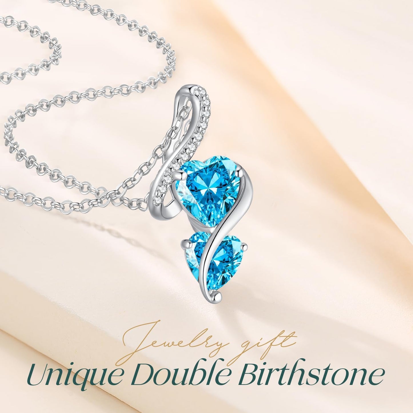 LOUISA SECRET Unique Double Heart Necklace Gifts for Wife Women, 925 Sterling Silver Tiny Birthstone Pendant Jewelry Gift for Her Girlfriend Mom Valentine's Day Anniversary Mother's Day Birthdays & Christmas