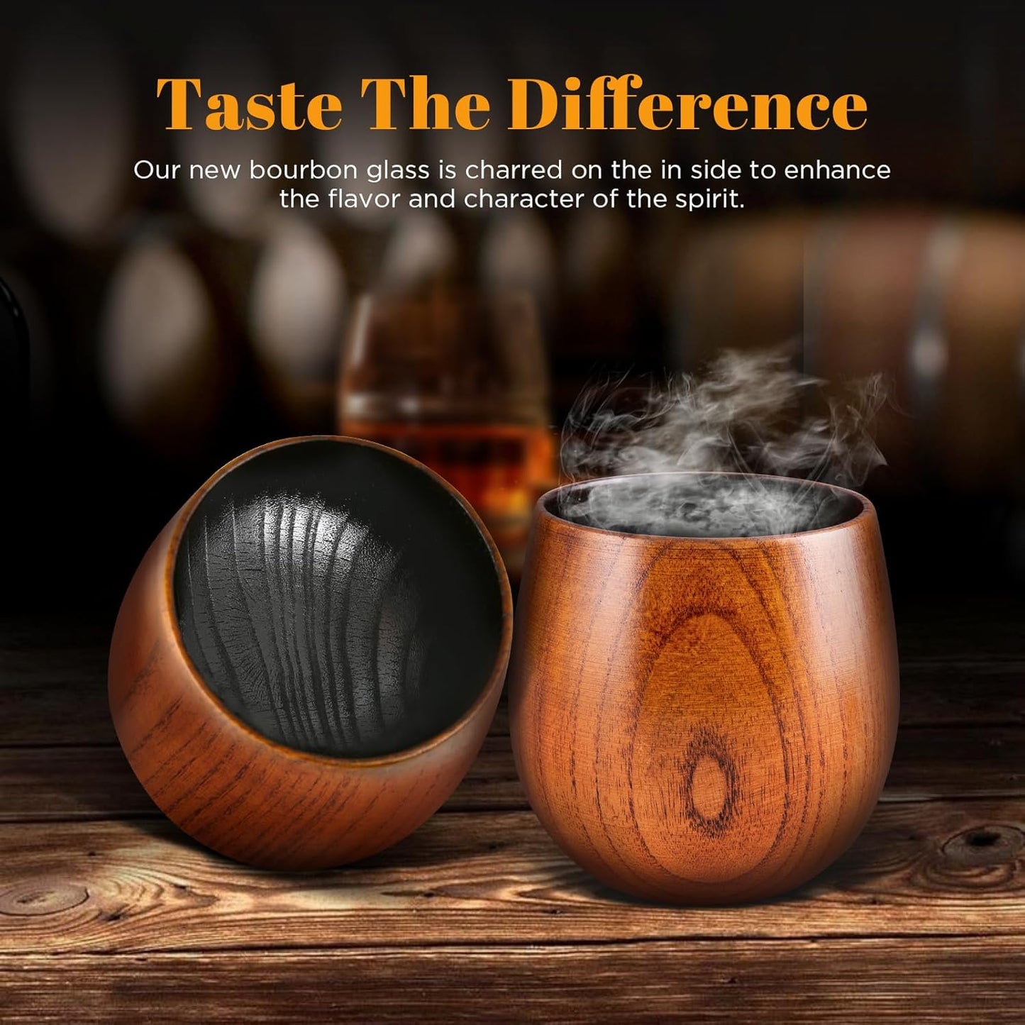 Charred Wooden Bourbon Drinking Glass, Smoky Wood Whiskey Glasses, Bourbon Gifts for Men, Anniversary Birthday Gifts(1 Pack)