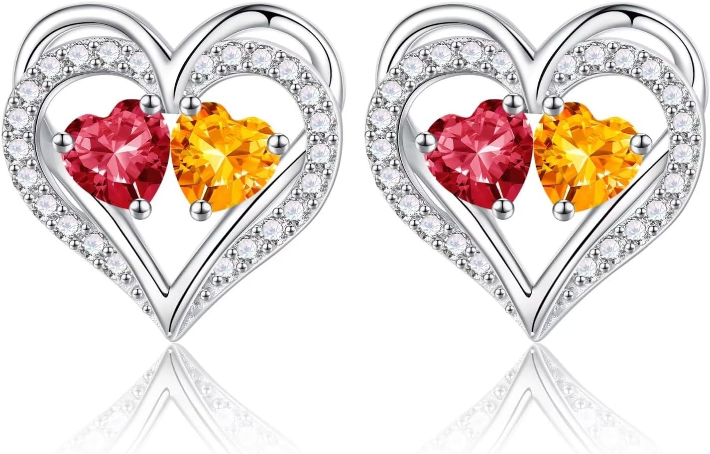 Iefil Birthstone Earrings for Women - 925 Sterling Silver Heart Earrings Anniversary Birthday Gifts for Women Wife Girlfriend Mom