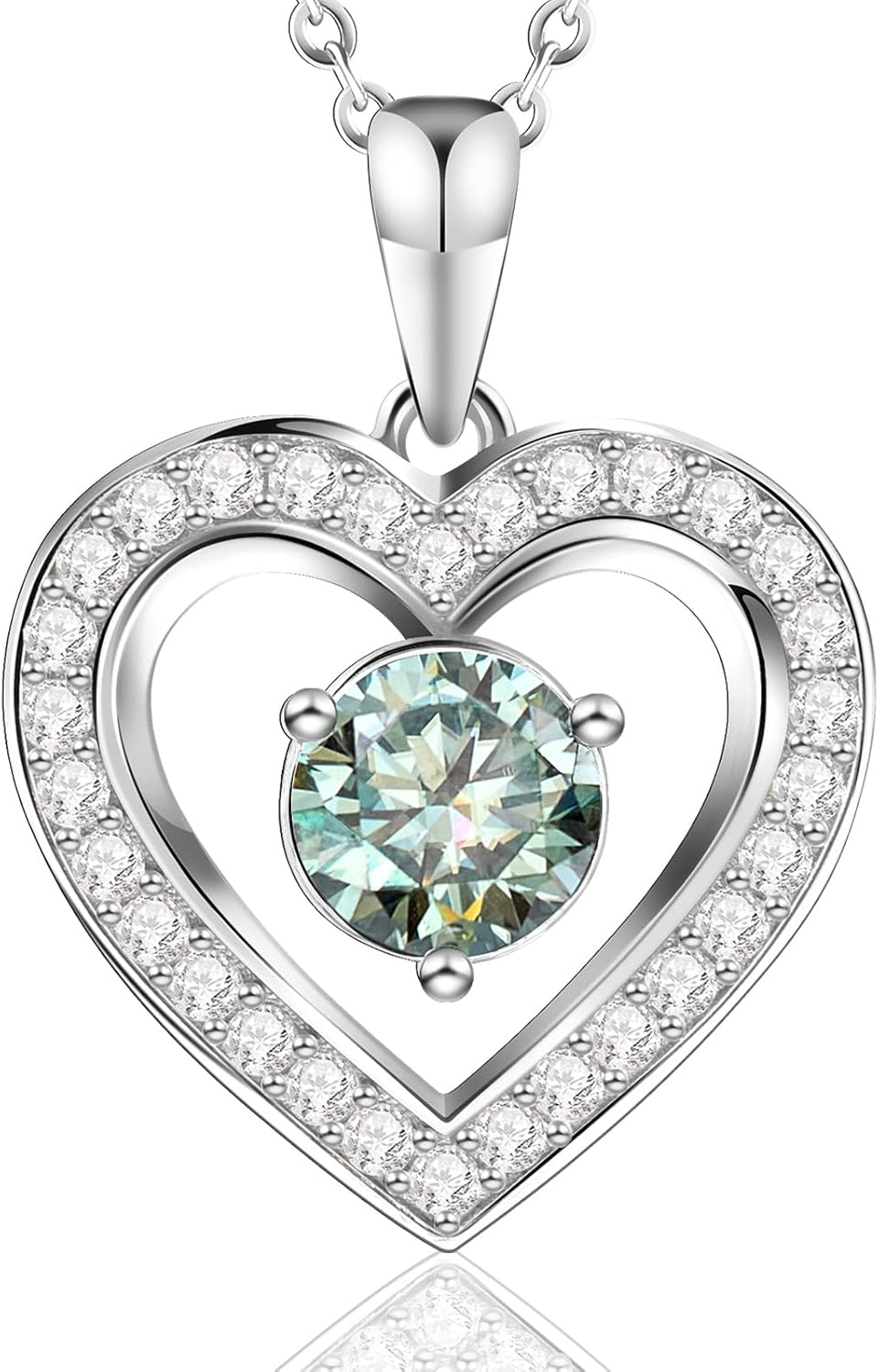 Full Moissanite Heart Necklace - No CZ! 2ct Vibrant Birthstone & 30 White Gems | 12 Month Gifts for Wife, Mom, Her | Anniversary, Valentine's Day, Mother's Day Jewelry