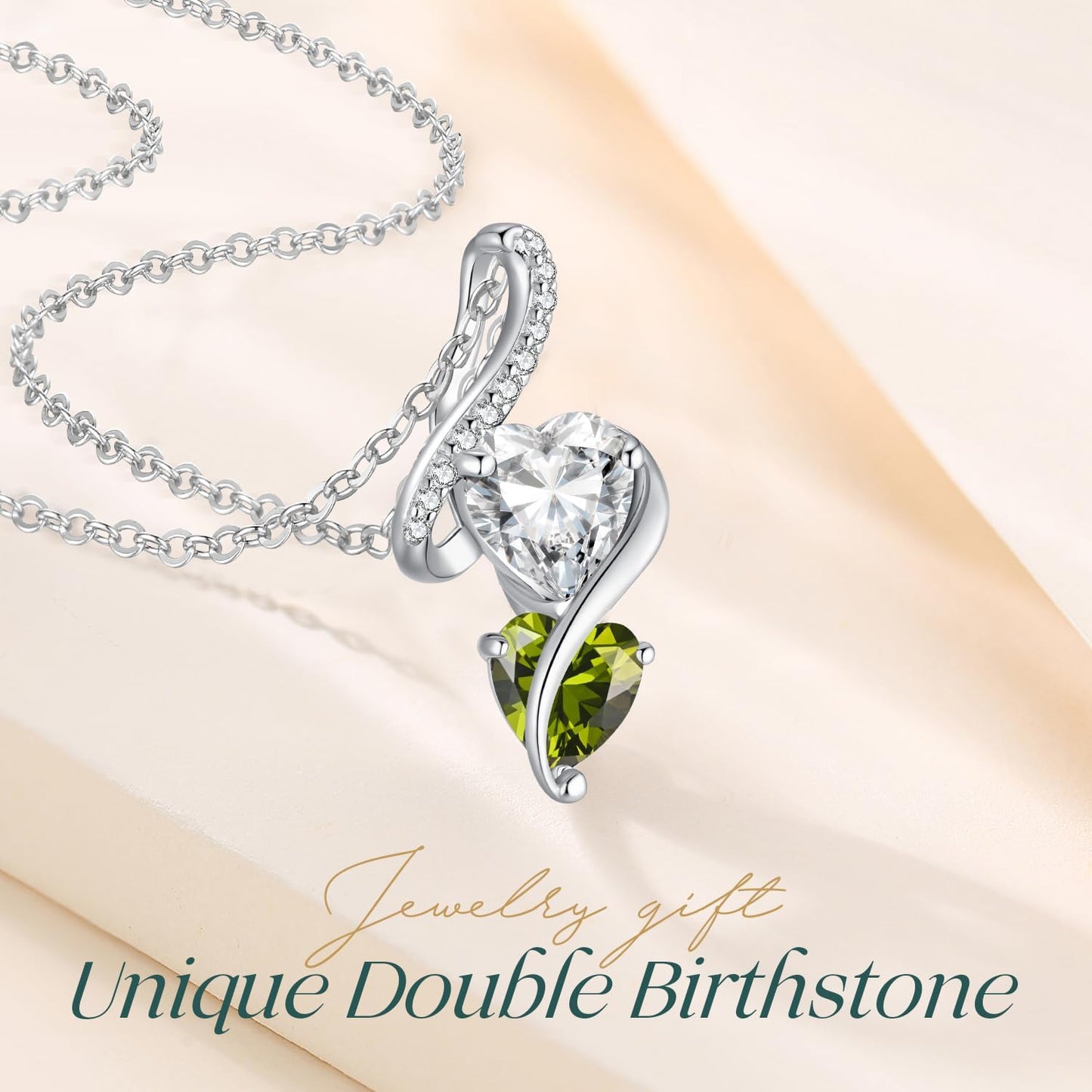 LOUISA SECRET Unique Double Heart Necklace Gifts for Wife Women, 925 Sterling Silver Tiny Birthstone Pendant Jewelry Gift for Her Girlfriend Mom Valentine's Day Anniversary Mother's Day Birthdays & Christmas