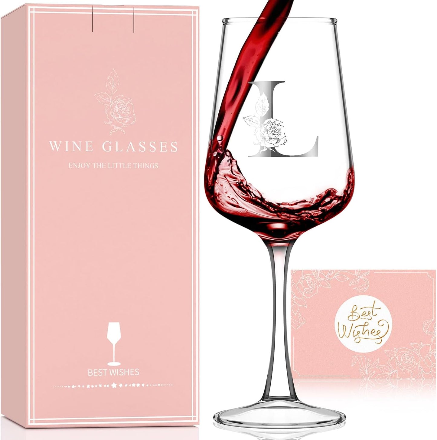 Monogrammed Wine Glass Gifts for Women - Personalized A-Z Wine Glasses with Gift Box & Greeting Card | Custom Mothers day, Anniversary, Birthday Gifts for Her, Mom, Wife, Best Friend, Sister,Woman (L)