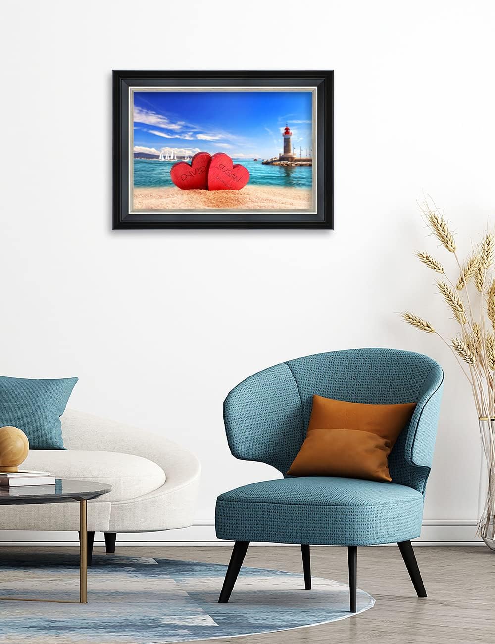 IPIC - Beach Lovers, Personalized Framed Wall Art with Names and Date on, Giclee Prints with Solid Wood Frame, Customized Gift and Memorial Gifts for Wedding Anniversary.