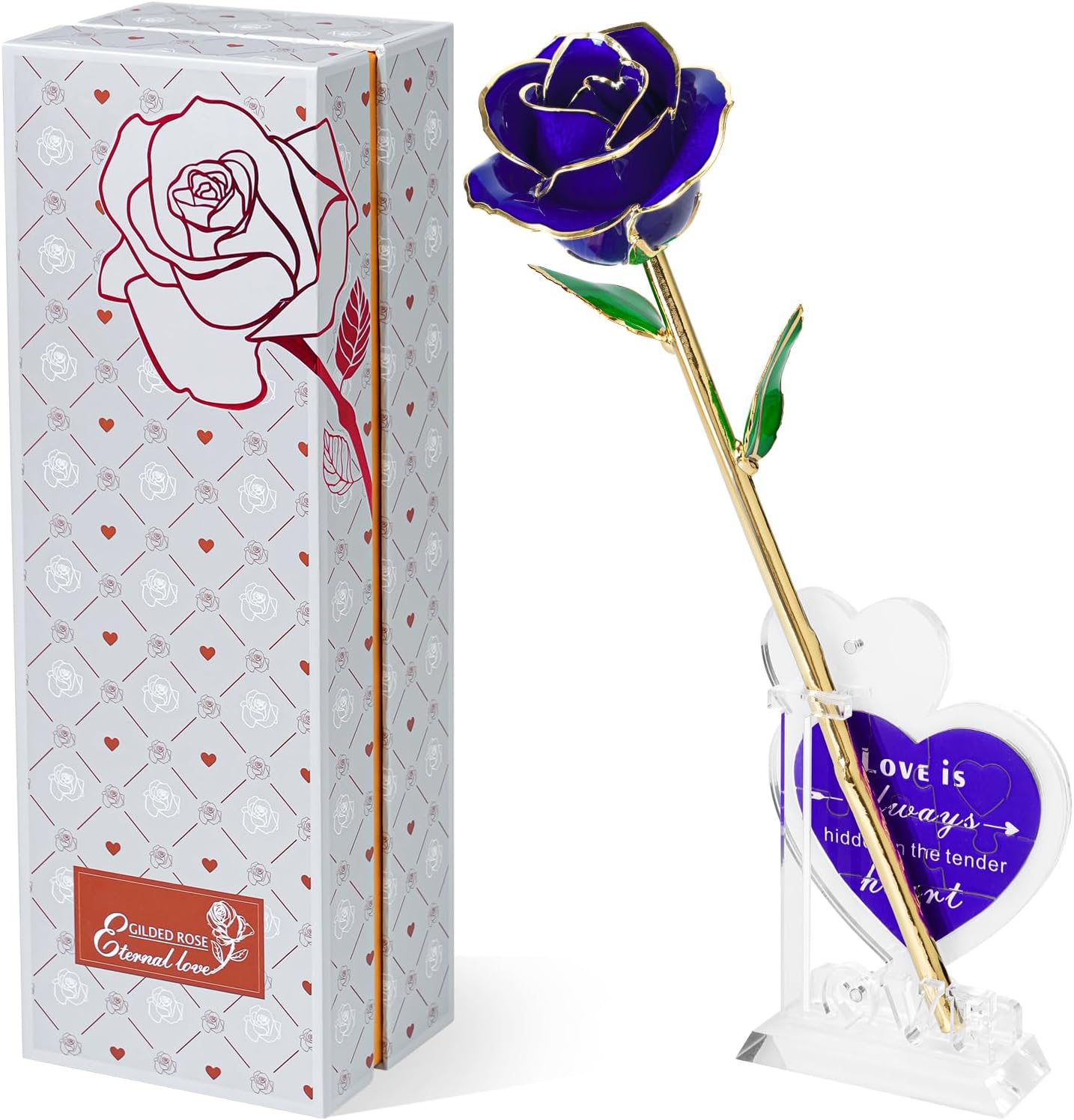 Mikasol 24K Gold Plated Blue Rose – Dreamy Eternal Flower with Secret Puzzle Note – Gift of Inspiration and Trust for Her