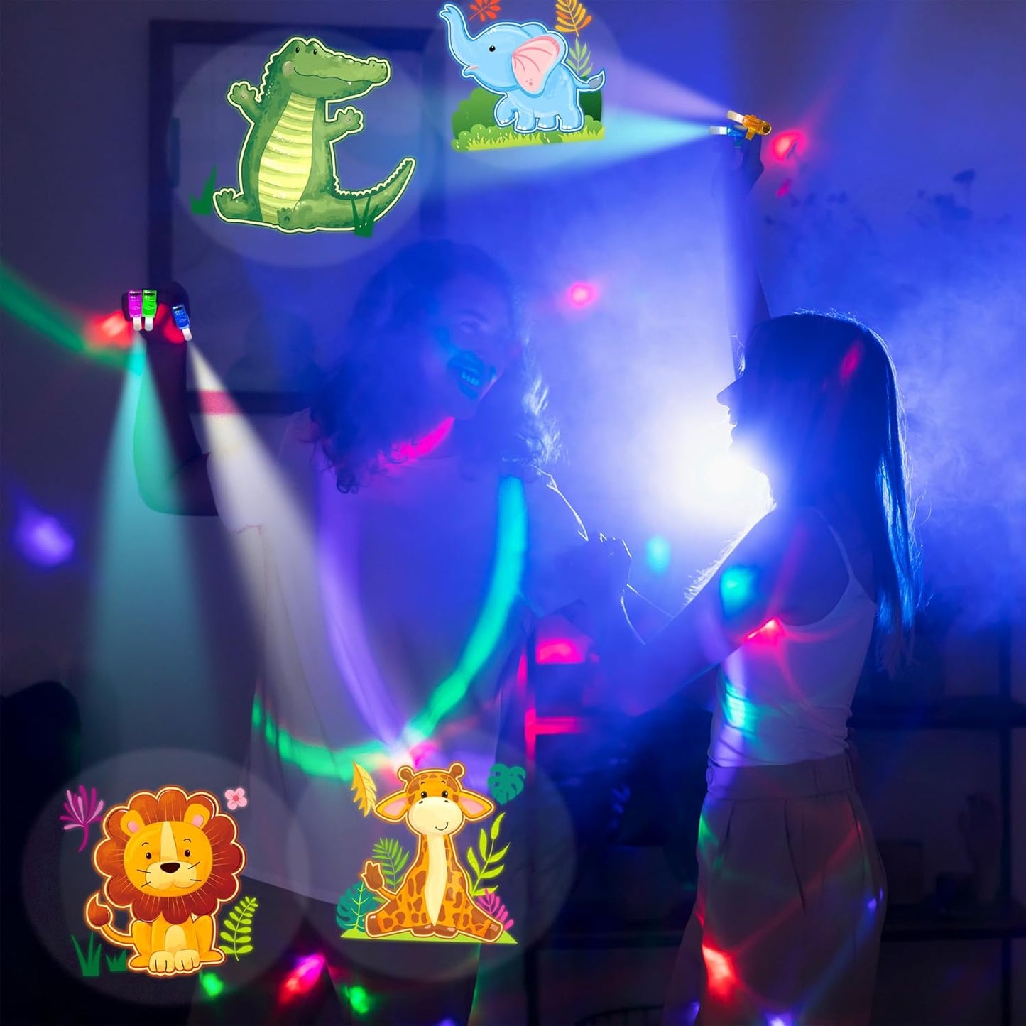 24PCS Jungle Safari Party Favors-LED Finger Lights:Glow-in-the-Dark Light-Up Toys Bulk for Kids,Animal Theme Birthday Party Decorations Supplies, Party Goodie Bags, Classroom Prizes, Fun Gifts