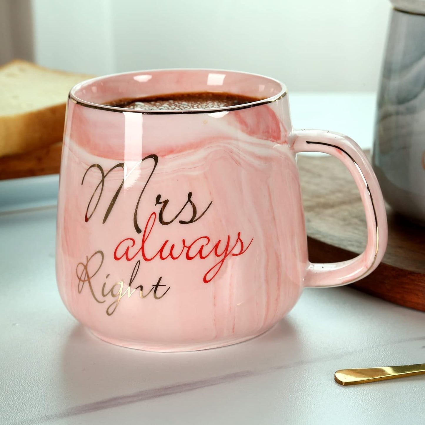 Mr Right Mrs Always Right Couple Coffee Mugs- Wedding Gifts Bridal Shower Anniversary Engagement Gifts for Couple - Bride and Groom Newlyweds Married Couples Ceramic Marble Mugs Set (13.2 oz )