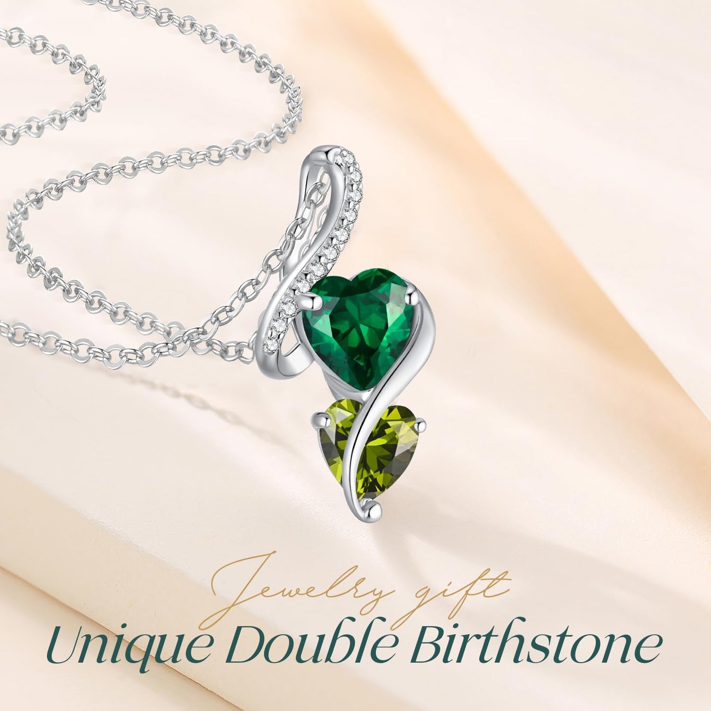 LOUISA SECRET Unique Double Heart Necklace Gifts for Wife Women, 925 Sterling Silver Tiny Birthstone Pendant Jewelry Gift for Her Girlfriend Mom Valentine's Day Anniversary Mother's Day Birthdays & Christmas