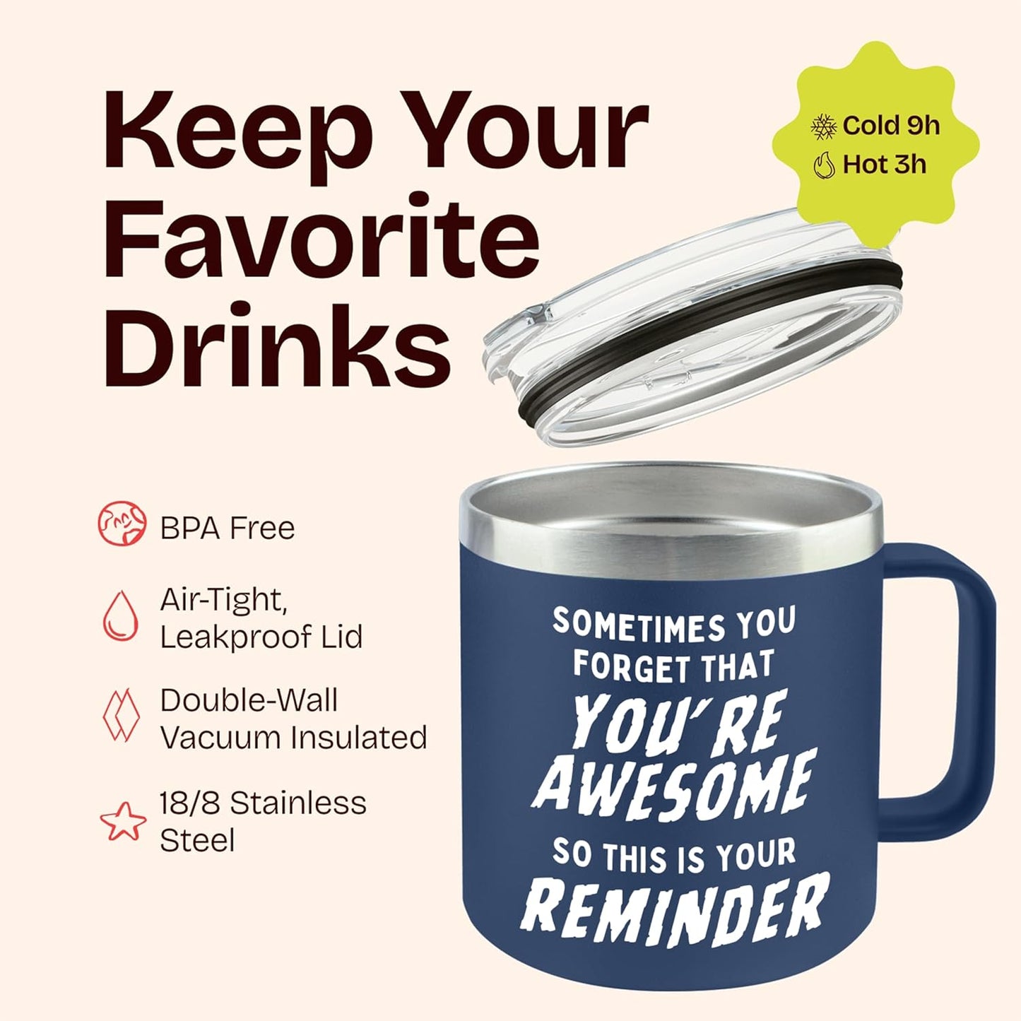 Dad Gifts for Fathers Day Cup - Sometimes You Forget Your Awesome Gifts Navy 14oz Motivational Coffee Tumbler Birthday Gift for Dad, Husband, Boyfriend Inspirational Mugs for Men Who Want Nothing