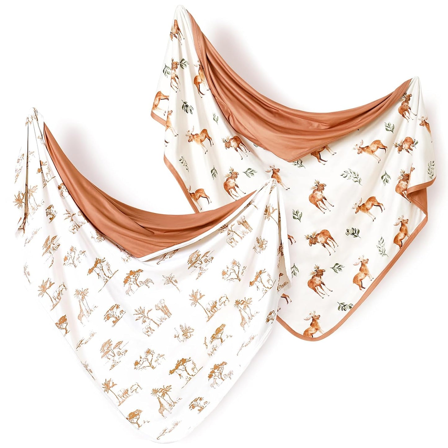 GRSSDER Baby Blankets Super Soft Stretchy Jersey Swaddle Blanket 2 Pack for Baby Boys, Double Layer Reversible Receiving Blankets 34 x 44, Extra Large for Swaddling, Elk & Elk Animals