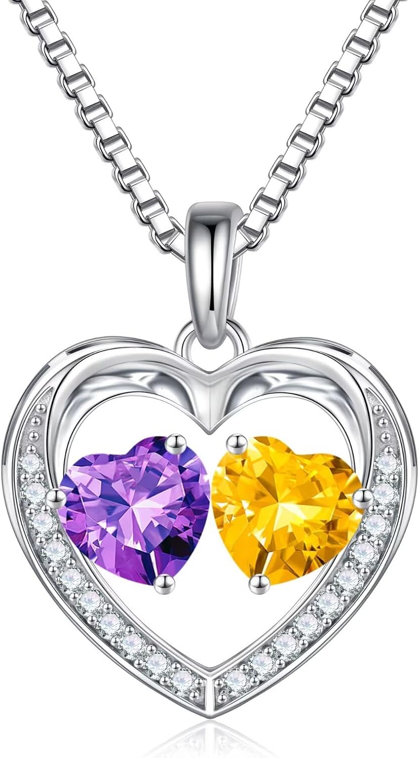 Iefil Birthstone Jewelry for Women - 925 Sterling Silver Birthstone Necklace, Anniversary Birthday Gifts for Women, Jewelry Gifts for Her Wife Mom Daughter