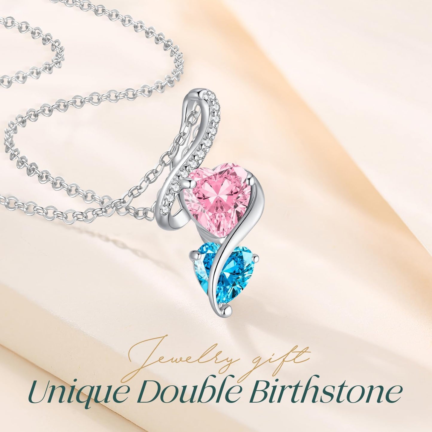 LOUISA SECRET Unique Double Heart Necklace Gifts for Wife Women, 925 Sterling Silver Tiny Birthstone Pendant Jewelry Gift for Her Girlfriend Mom Valentine's Day Anniversary Mother's Day Birthdays & Christmas
