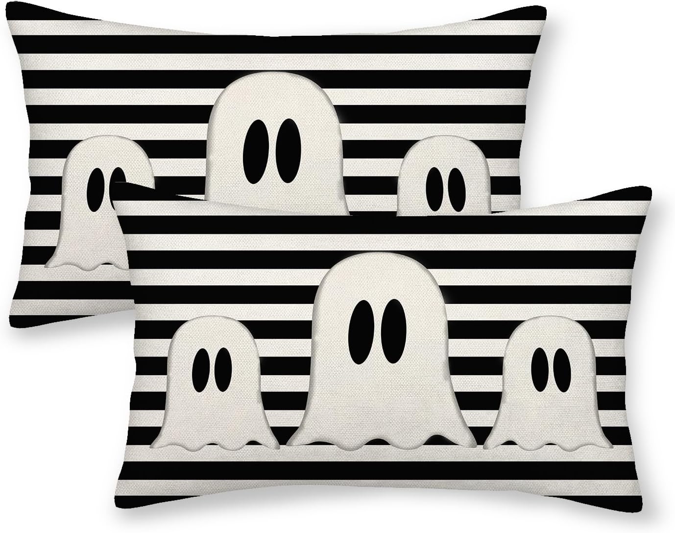 Halloween Pillow Covers 12x20 Set of 2 Black Stripe Cute Ghost Throw Pillcase Decorative Cushion Case for Couch Sofa Outdoor Decor