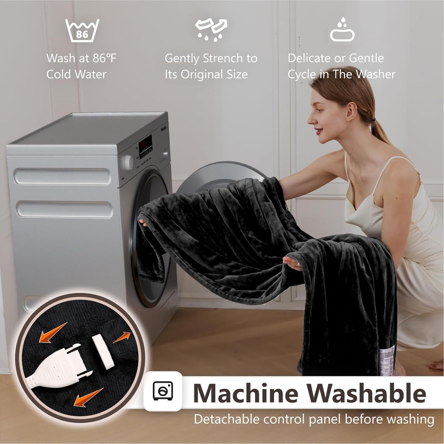 Wapaneus Heated Blanket Electric Blanket 62" x 84" Twin Size with 10 Heating Levels and 12 Hours time Settings, Flannel Fast-Heating Electric Blanket, ETL Listed, Machine Washable, Black