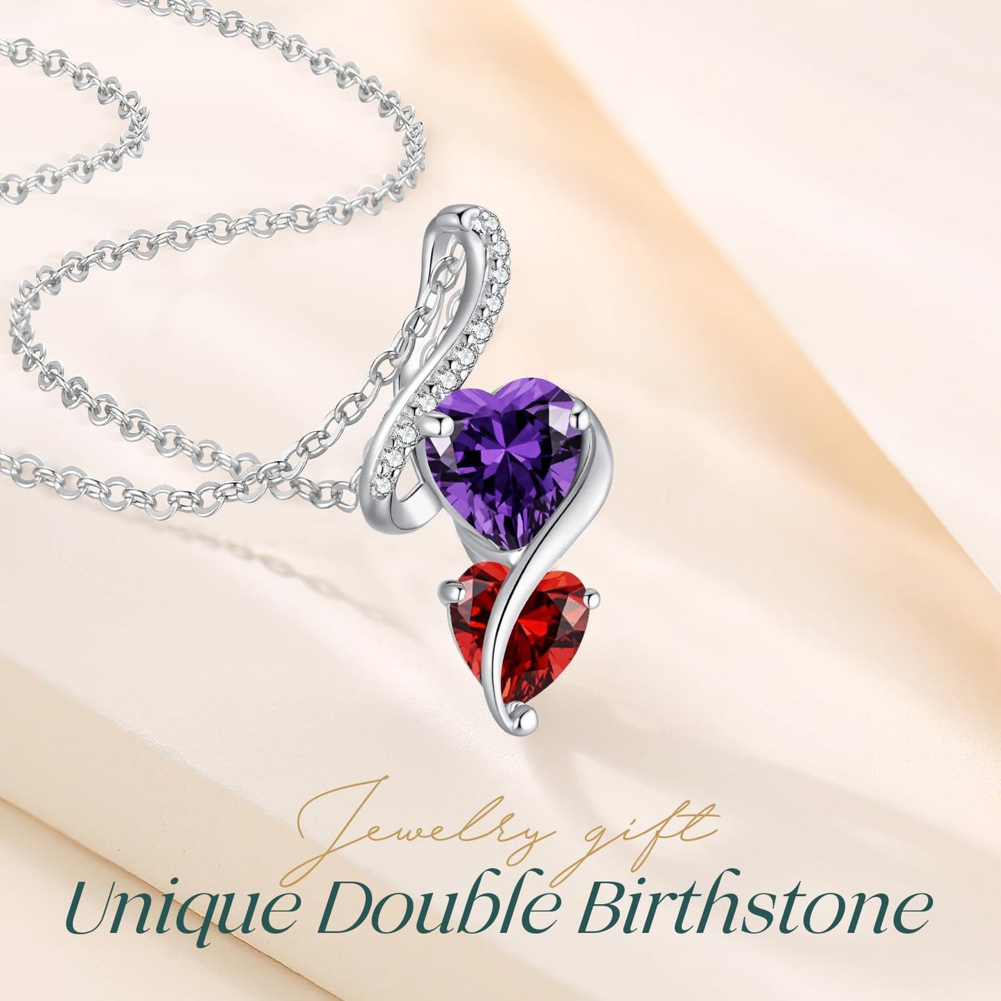 LOUISA SECRET Unique Double Heart Necklace Gifts for Wife Women, 925 Sterling Silver Tiny Birthstone Pendant Jewelry Gift for Her Girlfriend Mom Valentine's Day Anniversary Mother's Day Birthdays & Christmas