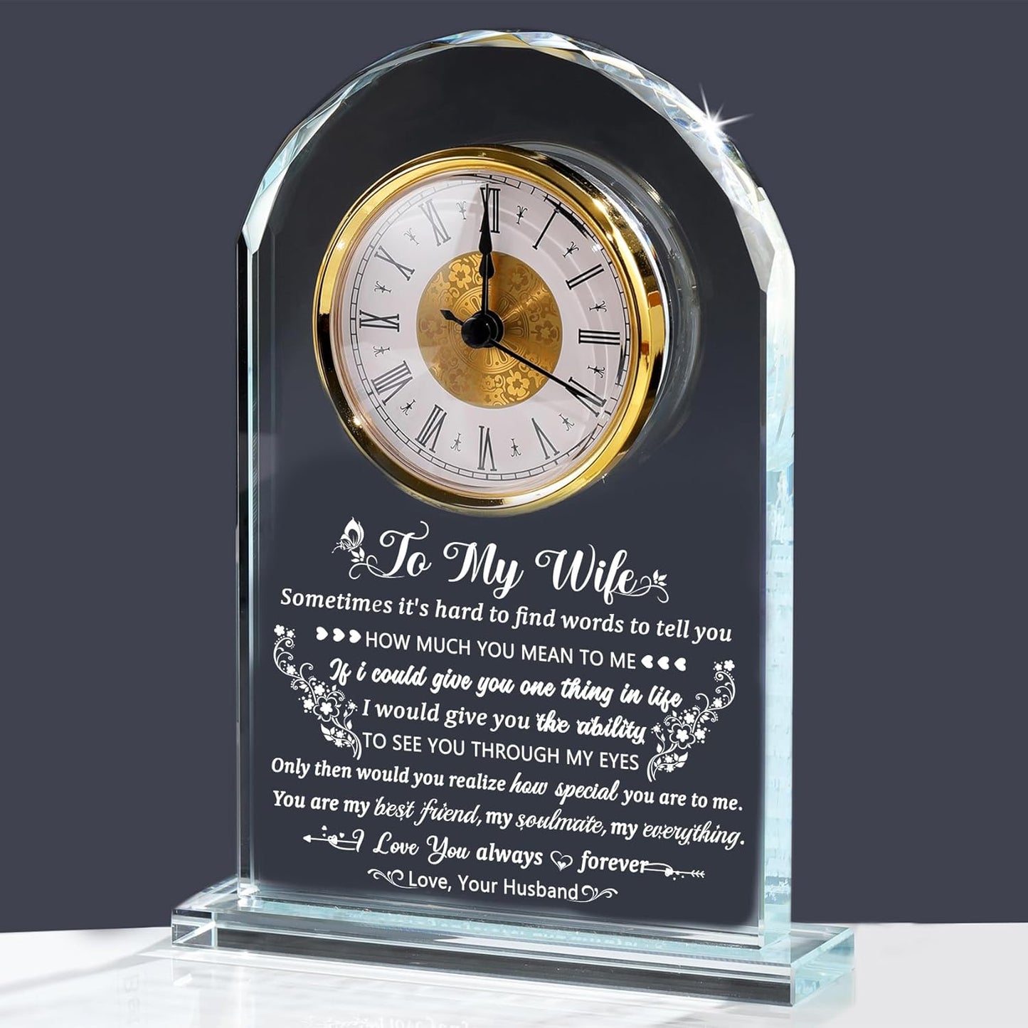 Glass Clock Gifts for Wife from Husband Unique Personalized Gift Idea for Wife Who Has Everything on Birthday Anniversary Presents for Her Home Decor