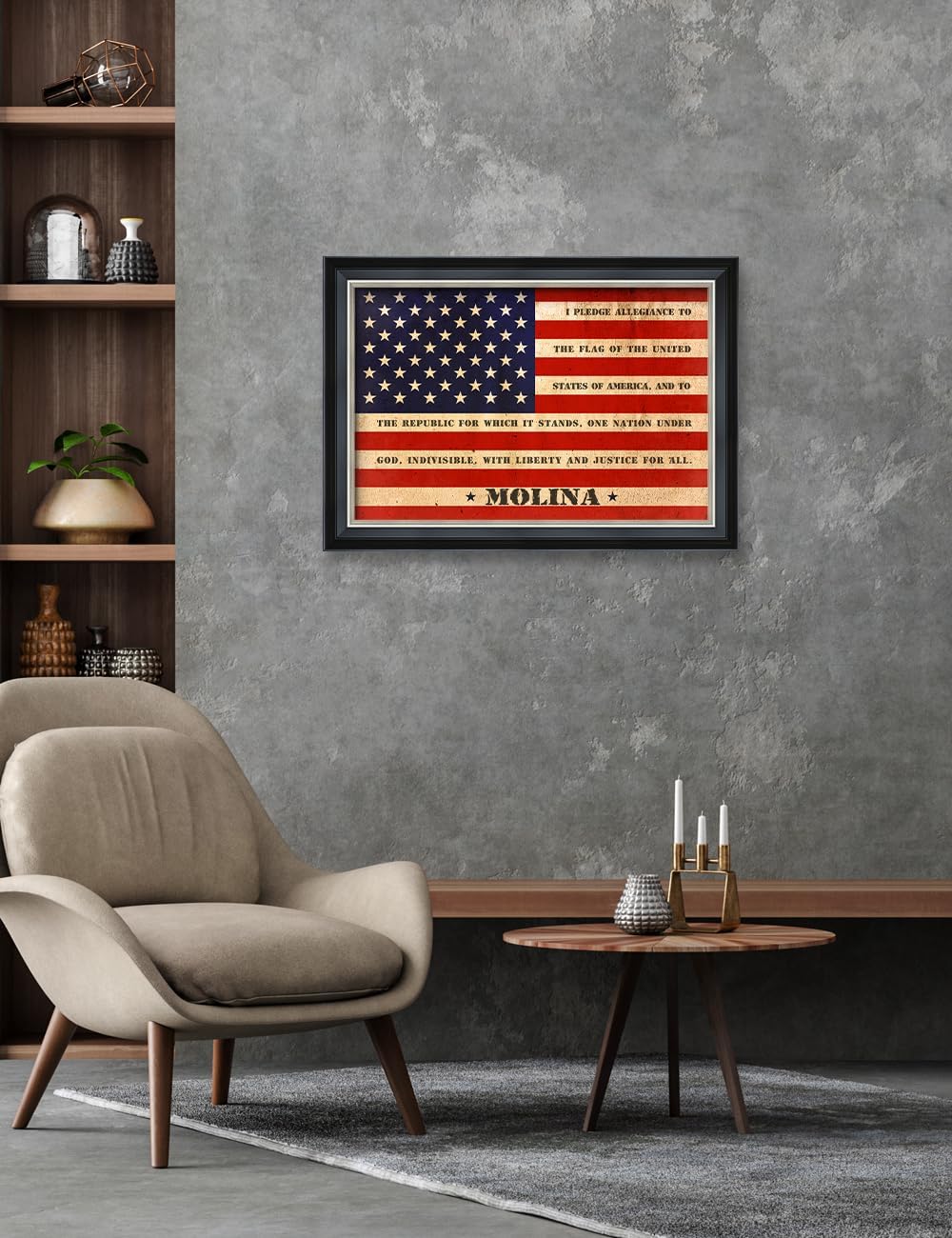 IPIC - American Flag Personalized Framed Wall Art with Names and Date on, Giclee Print with Solid Wood, Custom Gifts for Wedding Anniversary. Total Framed Size: 27.25" W x 19.25" H
