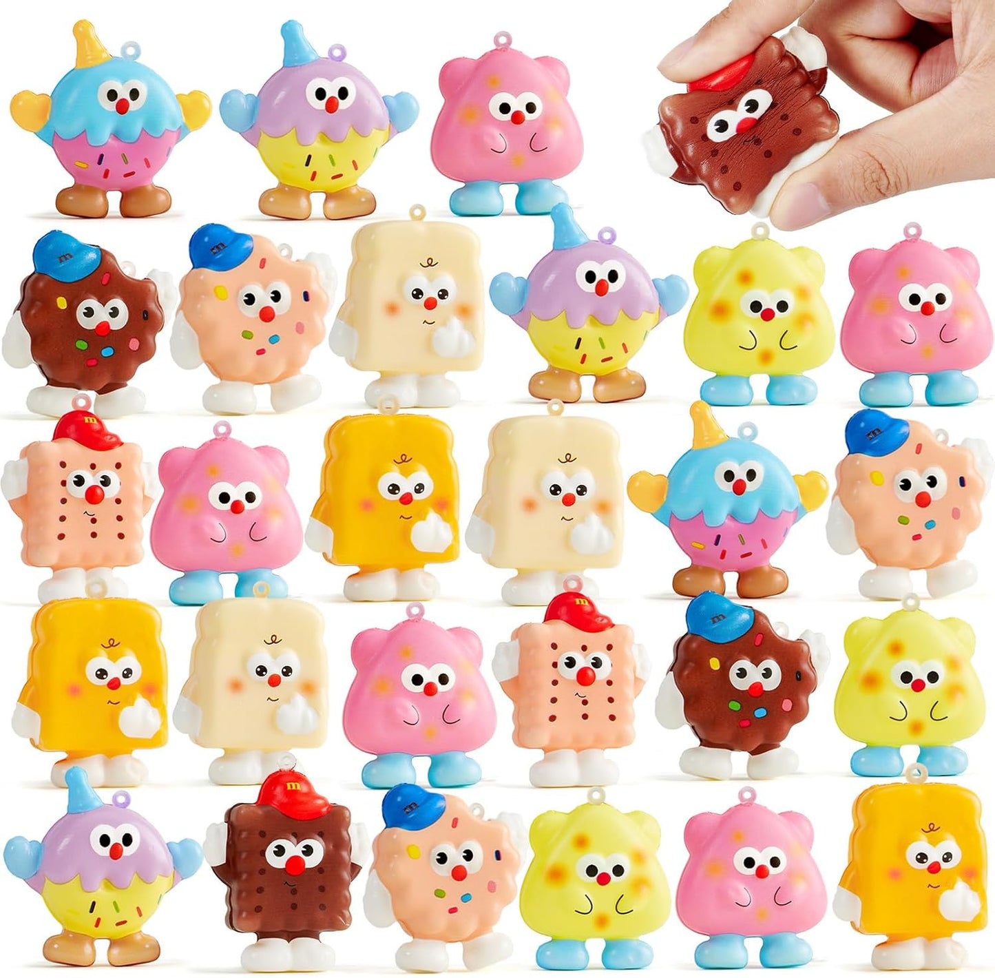 Winrayk Biscuit Squishy Toys Party Favors for Kids, 24Pcs Mochi Squishy Fidget Toys Bulk, Kawaii Stress Relief Birthday Goodie Bag Stuffer Boy Girls Pinata Filler Classroom Prize Easter Basket Stuffer