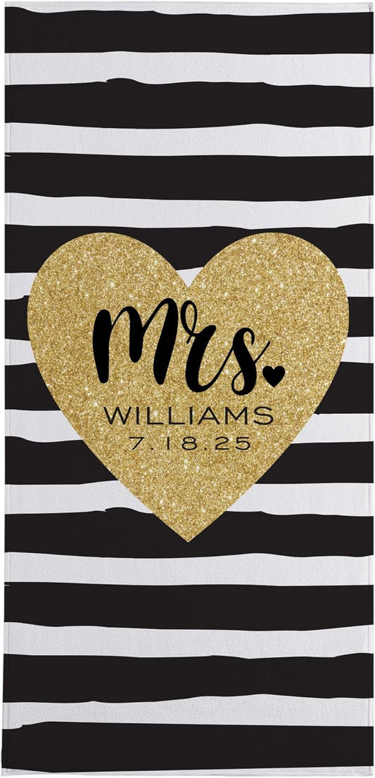 Let's Make Memories Personalized Beach Towel - for Couples - Newlyweds - Honeymoon - Destination Wedding - Custom Message - Oversized - Just Married - Mrs.