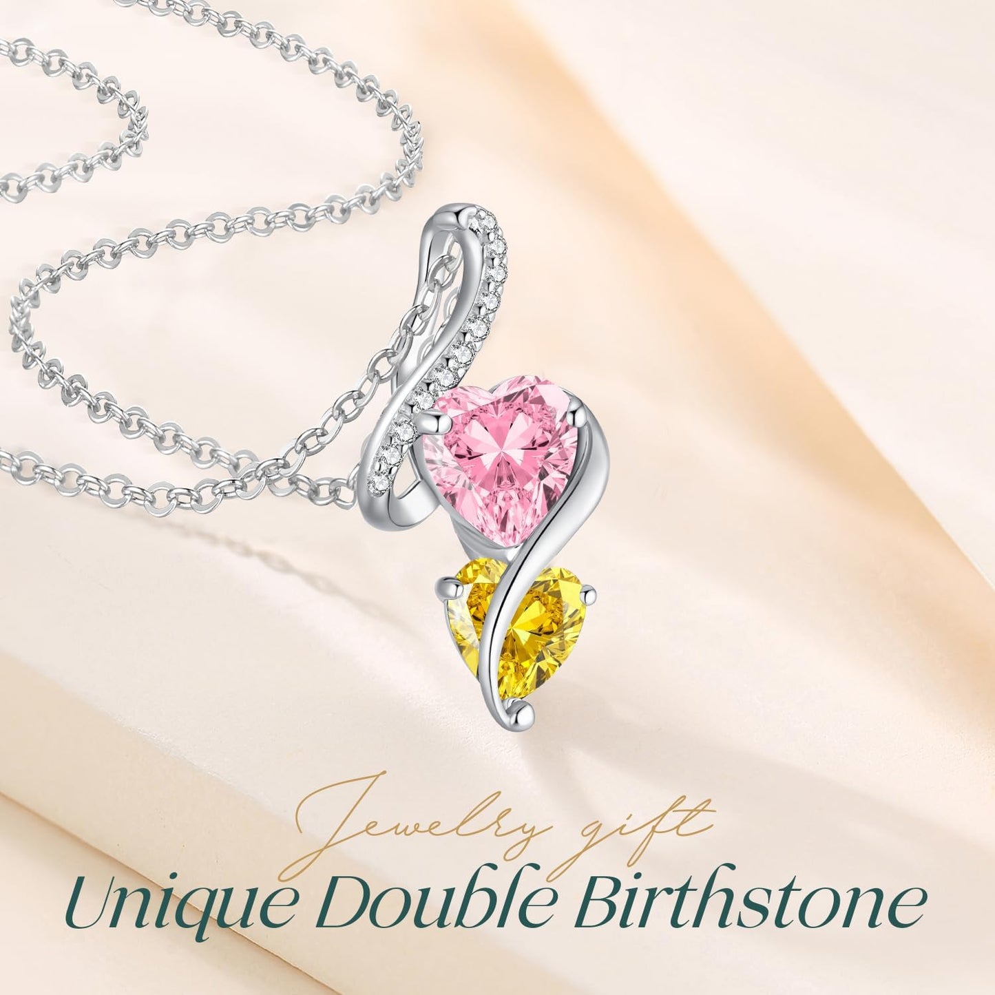 LOUISA SECRET Unique Double Heart Necklace Gifts for Wife Women, 925 Sterling Silver Tiny Birthstone Pendant Jewelry Gift for Her Girlfriend Mom Valentine's Day Anniversary Mother's Day Birthdays & Christmas