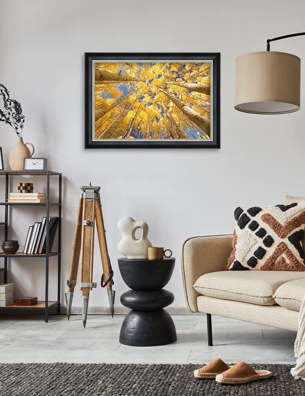 IPIC - Fall in Love, Personalized Framed Wall Art with Names and Date on, Giclee Prints with Solid Wood, Custom Gifts for Wedding Anniversary. Total Framed Size: 27.25" W x 19.25" H