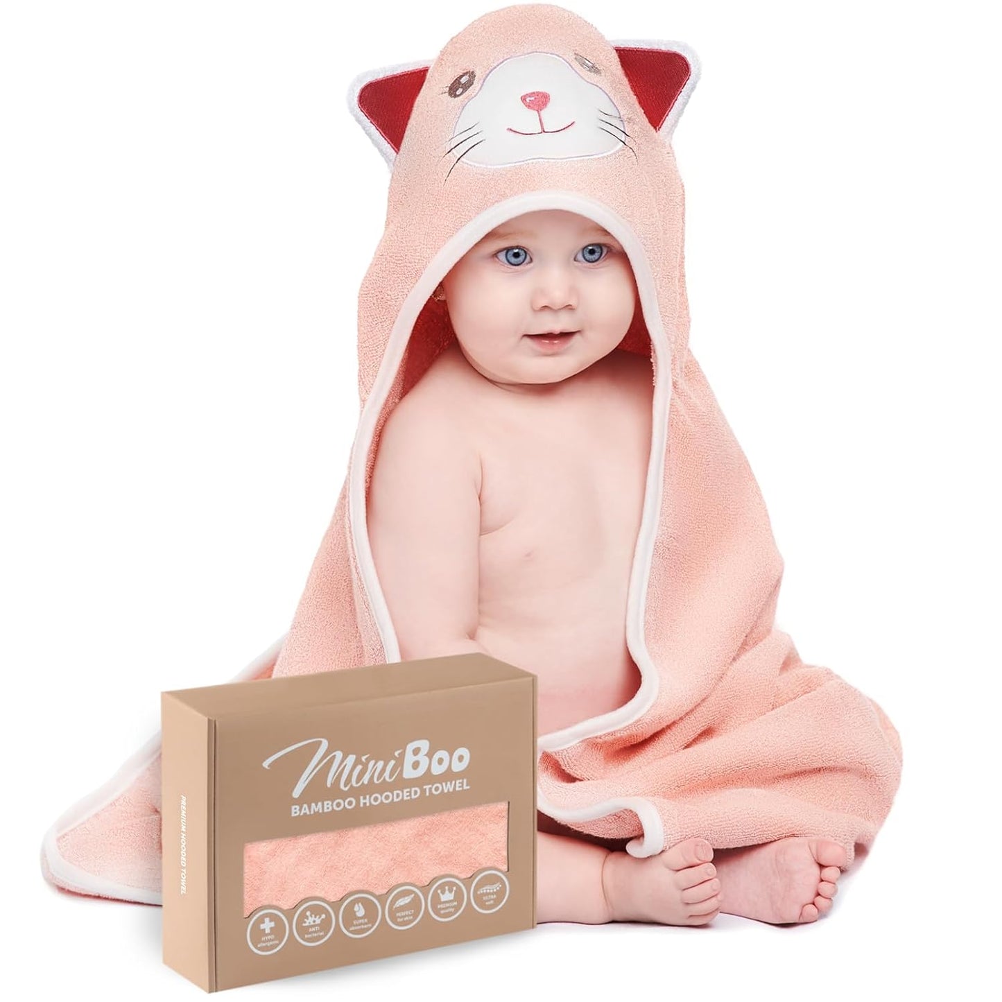 MINIBOO Hooded Baby Towels for Newborn & Toddler - Super Soft Baby Bath Towels with Hood, Highly Absorbent Viscose Made from Bamboo Hooded Towel for Girls, Newborn Essentials.