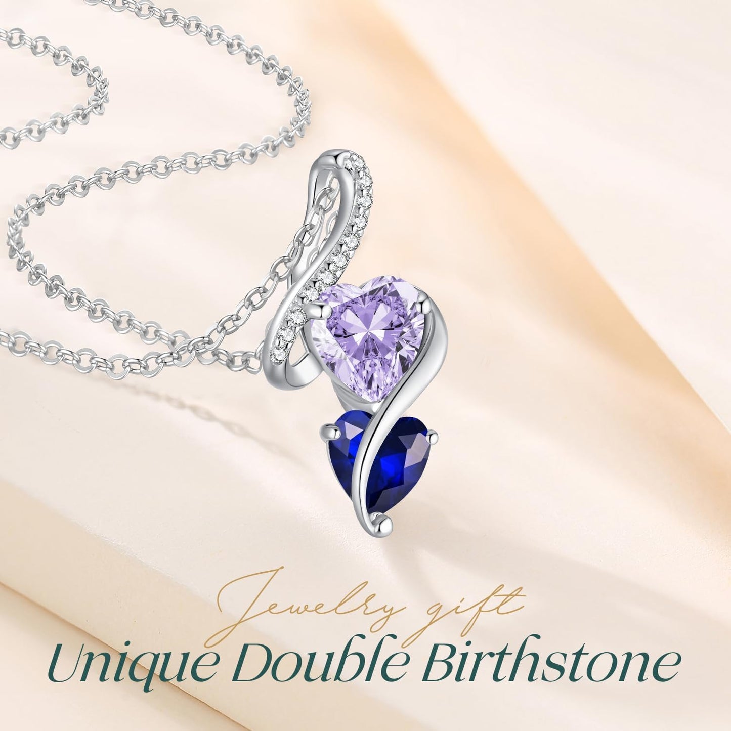 LOUISA SECRET Unique Double Heart Necklace Gifts for Wife Women, 925 Sterling Silver Tiny Birthstone Pendant Jewelry Gift for Her Girlfriend Mom Valentine's Day Anniversary Mother's Day Birthdays & Christmas