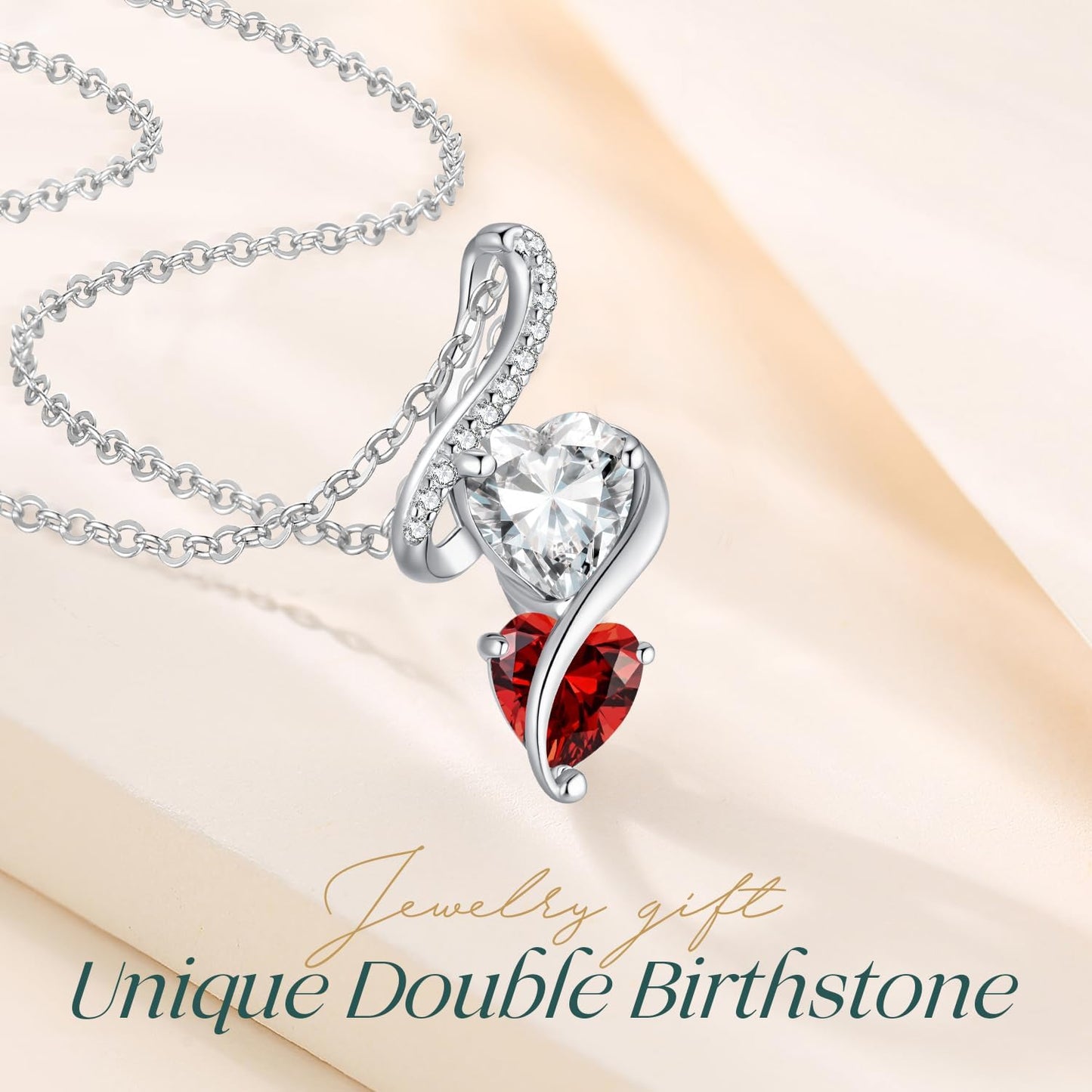 LOUISA SECRET Unique Double Heart Necklace Gifts for Wife Women, 925 Sterling Silver Tiny Birthstone Pendant Jewelry Gift for Her Girlfriend Mom Valentine's Day Anniversary Mother's Day Birthdays & Christmas