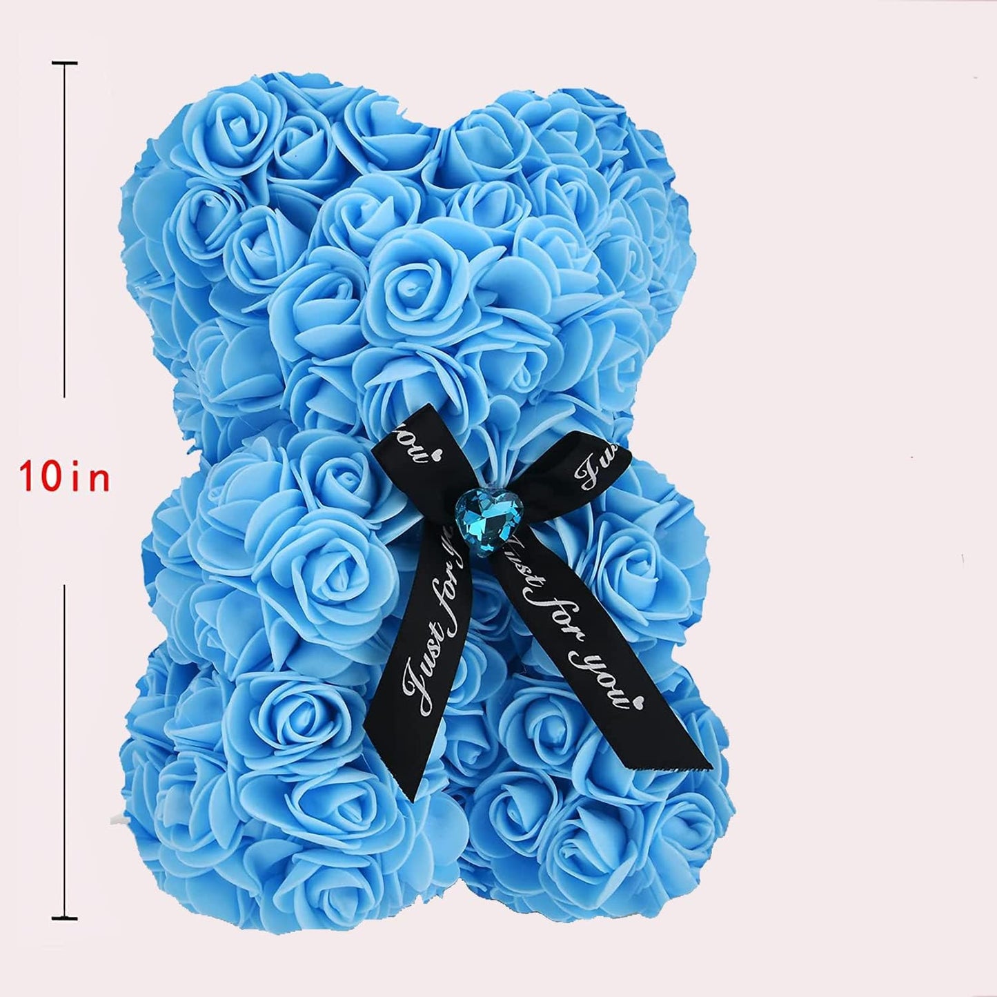 Artificial Rose Flower Bear,Perfect Romantic Gift for Her, Valentine's Mother's Day, Christmas, Birthday,Thanksgiving Party Anniversary Girl Friend Wife with Heart-Shaped Diamond Light Blue.