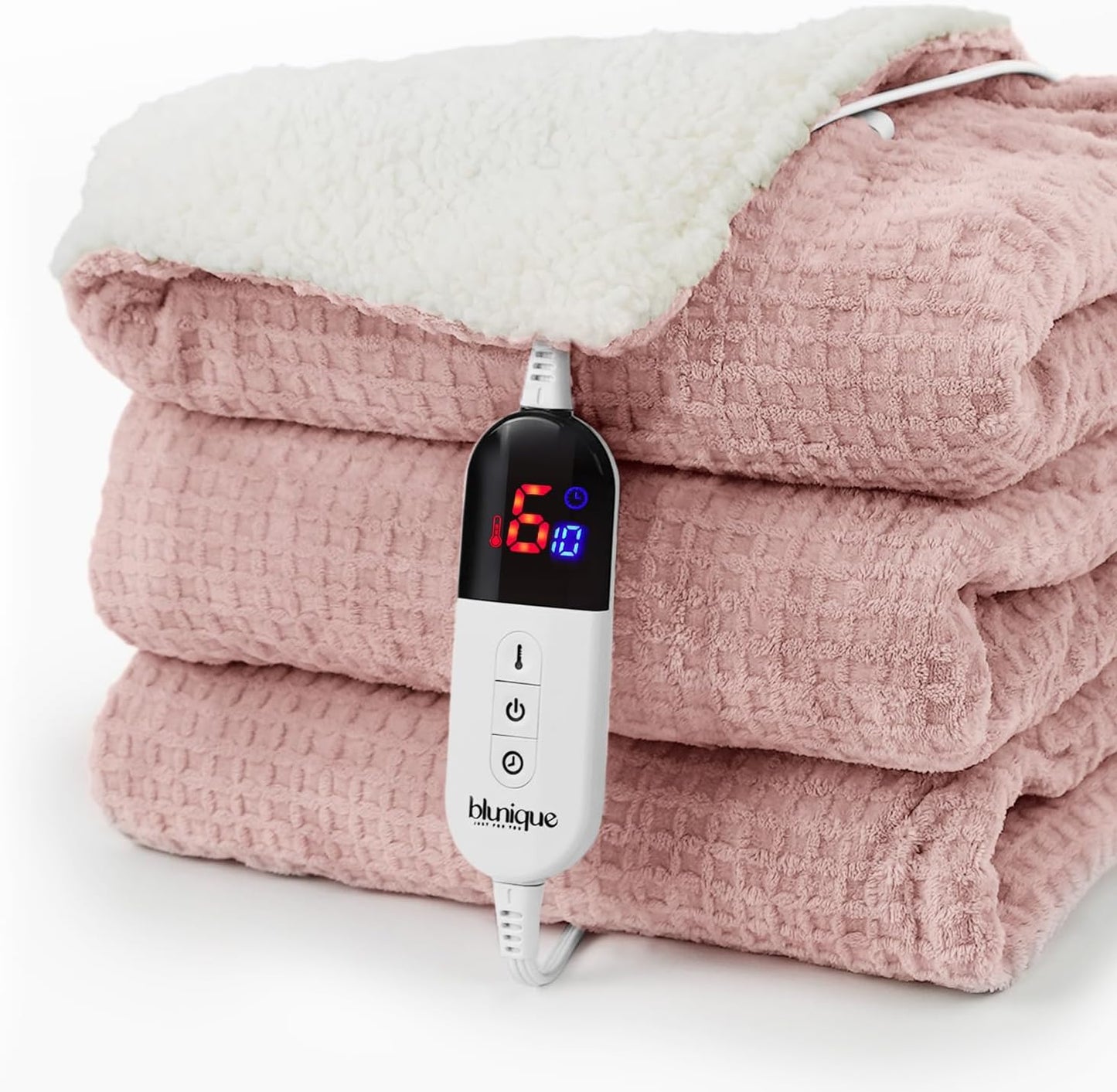 Heated Blanket Electric Blanket Twin Waffle, 62x84 Inches Sherpa Fleece Fast Heating Blanket 6 Heating Levels & 10 Hours Auto Off ETL Certification, Pink Twin