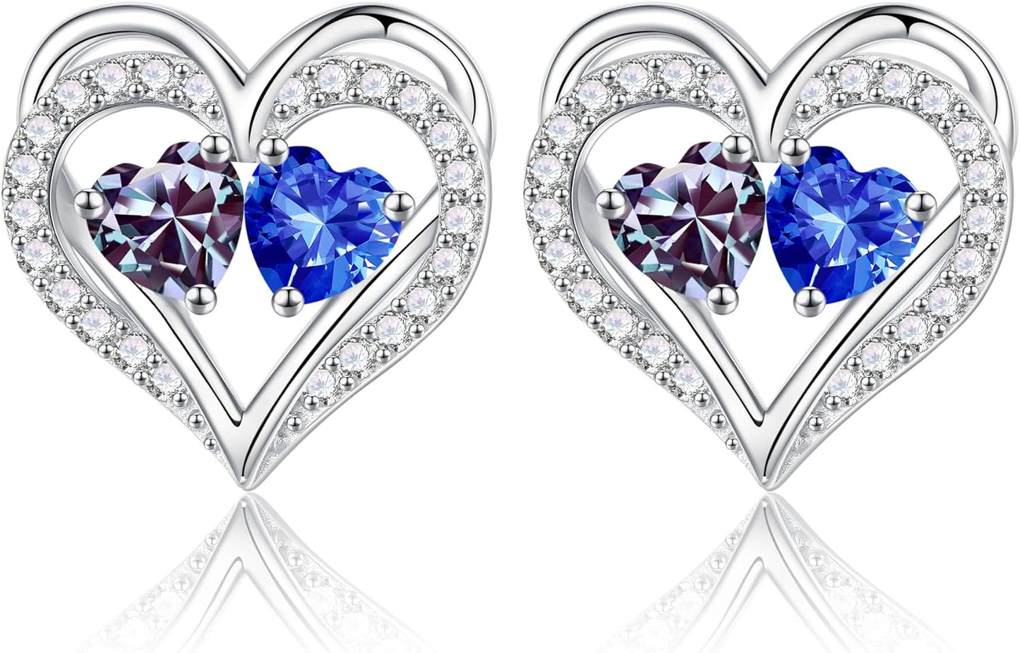 Iefil Birthstone Earrings for Women - 925 Sterling Silver Heart Earrings Anniversary Birthday Gifts for Women Wife Girlfriend Mom