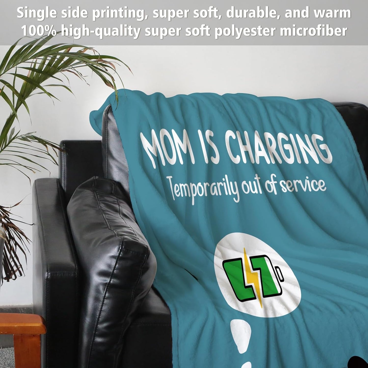 Craftique Gifts for Mom Birthday Christmas- Funny Soft Mom is Charging Blanket- New Moms Gifts for Women, Practical Blanket Throw for Napping Travel, 80”×60”