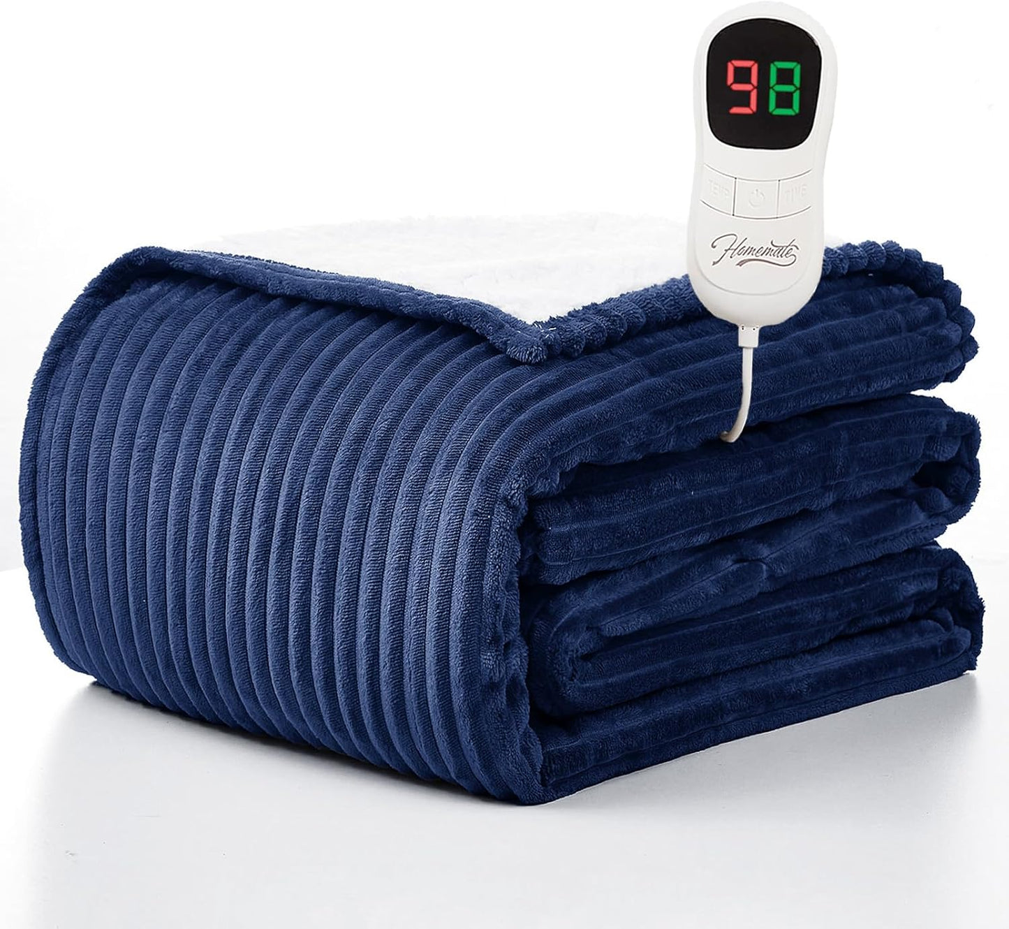 Homemate Electric Heated Blanket Full Size - 72"x84" Heating Blanket Full Size 1/2/4/6/8 Hours Auto-Off 10 Heat Level Over-Heat Protection Soft Flannel Sherpa ETL Certification