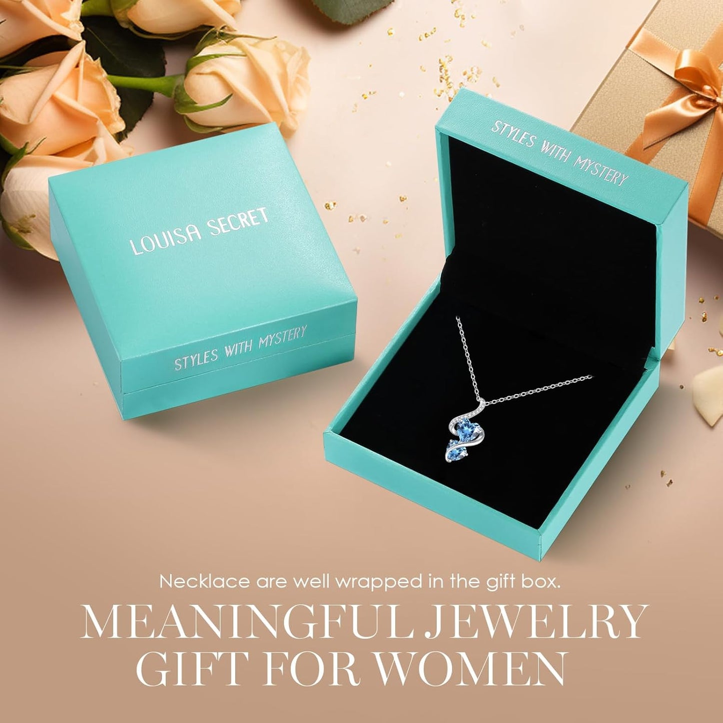 LOUISA SECRET Unique Double Heart Necklace Gifts for Wife Women, 925 Sterling Silver Tiny Birthstone Pendant Jewelry Gift for Her Girlfriend Mom Valentine's Day Anniversary Mother's Day Birthdays & Christmas