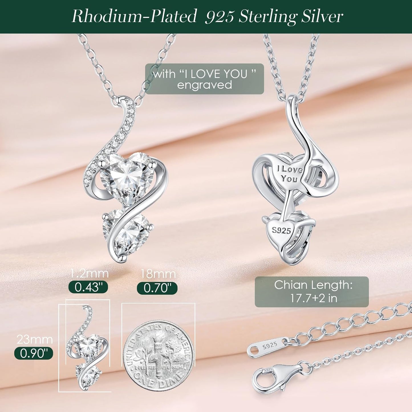 LOUISA SECRET Unique Double Heart Necklace Gifts for Wife Women, 925 Sterling Silver Tiny Birthstone Pendant Jewelry Gift for Her Girlfriend Mom Valentine's Day Anniversary Mother's Day Birthdays & Christmas