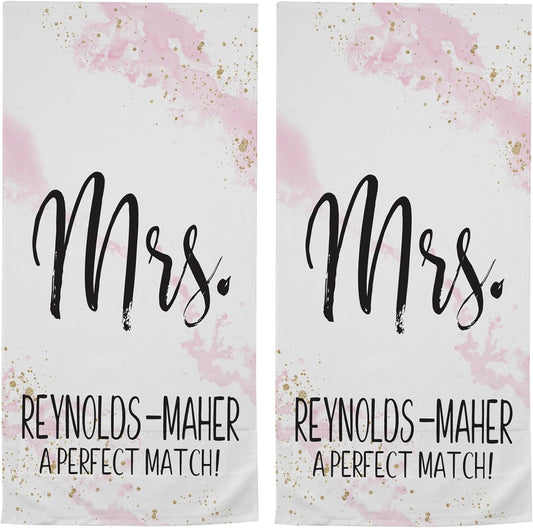 Let's Make Memories Personalized Beach Towel Set - Just Married - for Couples, for Newlyweds - Mr. & Mrs., Mr. & Mr. or Mrs. & Mrs. - Customize Message - Standard Size - Set of 2 - Pink