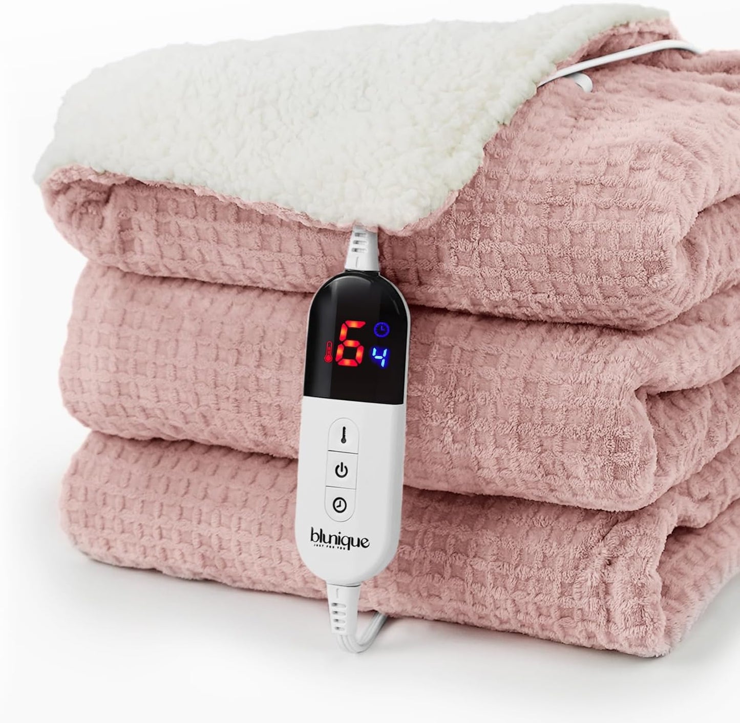 Heated Blanket Electric Throw Waffle, 50x60 Inches Sherpa Fleece Fast Heating Blanket 6 Heating Levels & 4 Hours Auto Off ETL Certification, Pink Throw